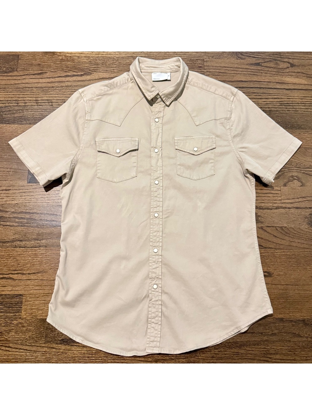 ASOS Design Men's Beige Western Short Sleeve White Pearl Snap Button Down 2XL